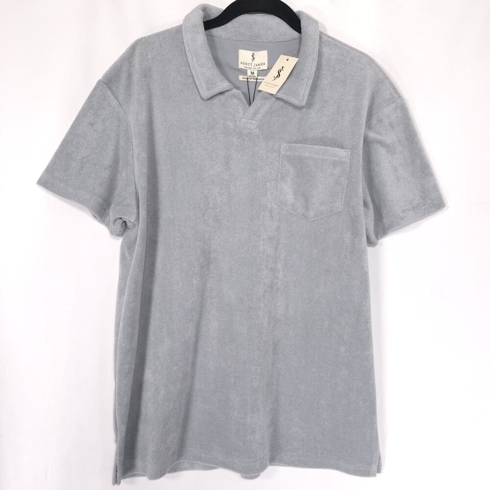 SCOTT JAMES Mens New Polo Shirt MEDIUM Gray Pocket Short Sleeve SJTP100159